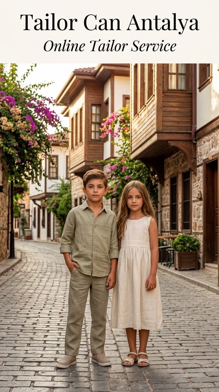 Kinder in Leinenkleidung auf einer Kopfsteinpflasterstraße in Antalya — Stilbeispiel Kinder